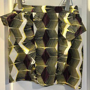 Zara Peplum Ruffle Mini Skirt - Purple/Yellow Geometric Print - Large